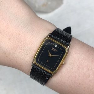 Citizen vintage black lizard watch Japan Art Deco